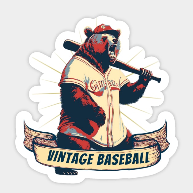 Vintage Baseball Grizzly Bear Baseball Player Sticker by DesignArchitect